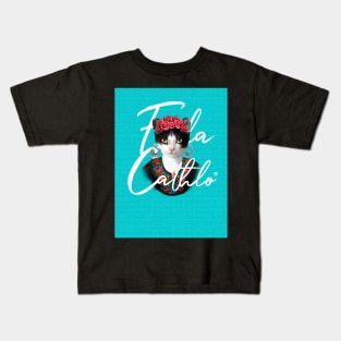 Acqua TXW back Cat Frida Cathlo version of - Frida Kahlo Kids T-Shirt